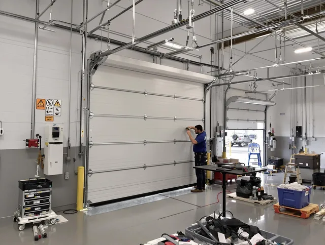Commercial garage door repair being performed by Windham Garage Door Repair expert in Windham