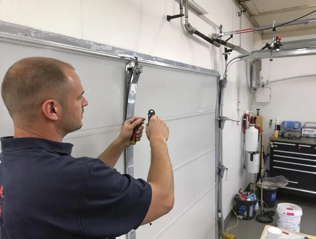 Before and after garage door dent repair by Windham Garage Door Repair in Windham